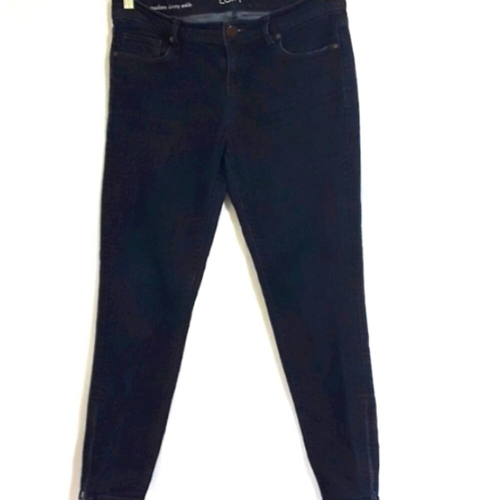 Womens Sz 28 Modern Skinny Ankle 7" Zip Hem Dark Wash Jeans Ann Taylor Loft
